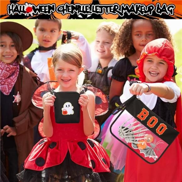 Halloween 2 Pcs spooky Cosmetic bag Snack Bag ,Clear Zipper Letter Travel - Picture 4 of 7